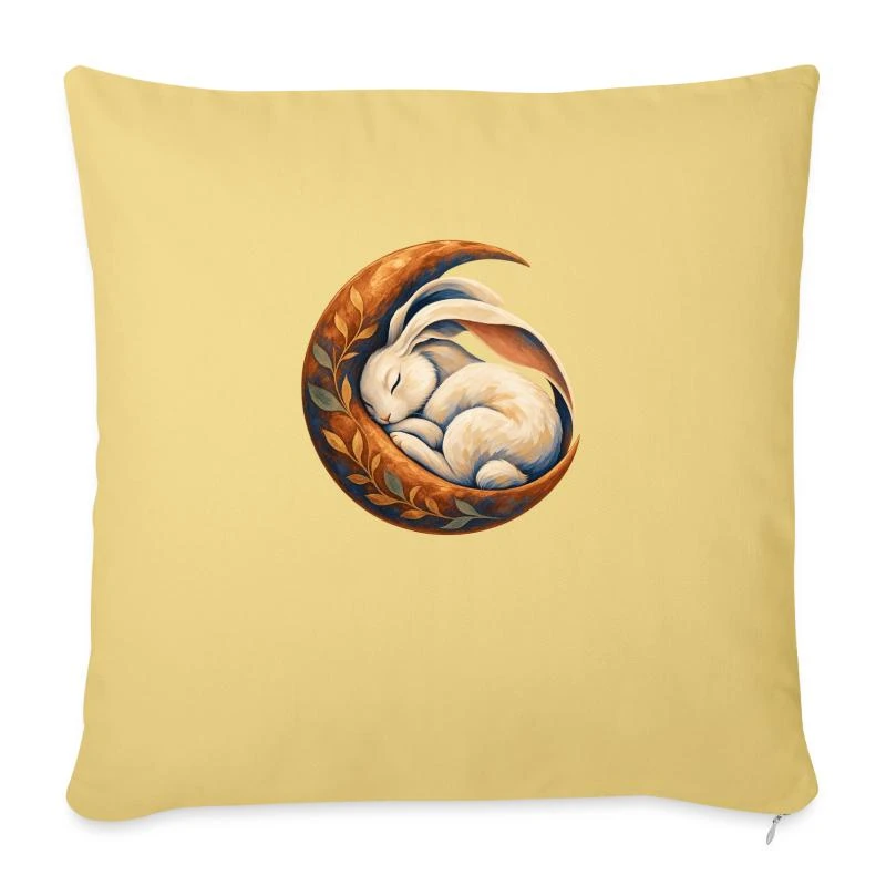 Lapin endormi dans un croissant de lune sur Housse de coussin décorative 45 x 45 cm · jaune délavé