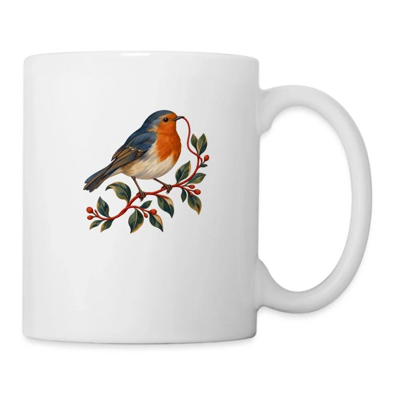 Rouge-gorge couturier au fil rouge sur Mug blanc · blanc