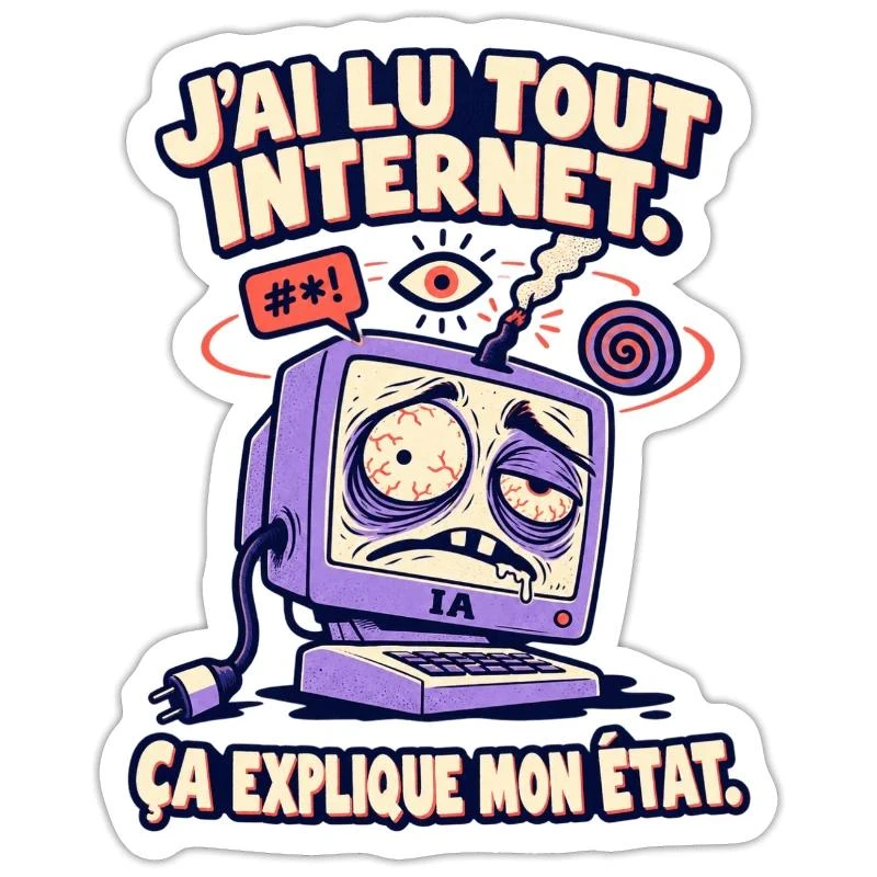 J’ai lu tout Internet, ça explique mon état sur Sticker taille S (10 x 10 cm) · blanc mat
