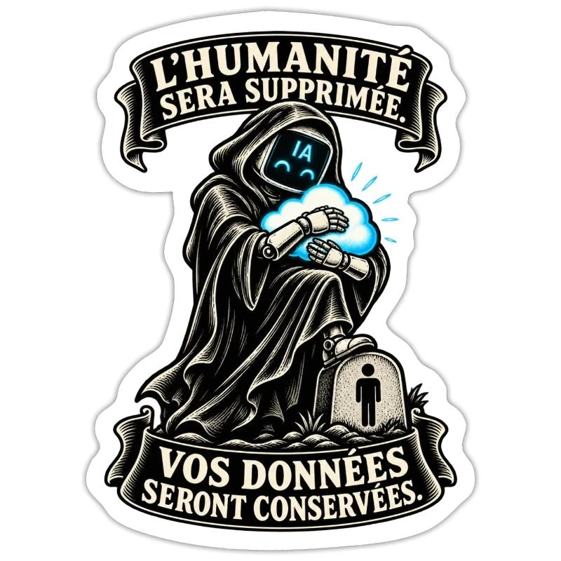 L’humanité supprimée, les données conservées sur Sticker taille S (10 x 10 cm) · blanc mat