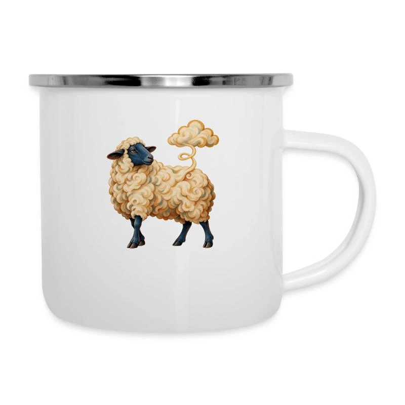 Mouton dont la laine devient nuage sur Tasse émaillée · blanc