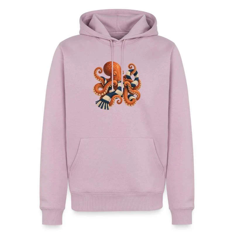 Poulpe tricoteur à l’écharpe rayée sur Sweat à capuche Premium bio Homme · rose poudré