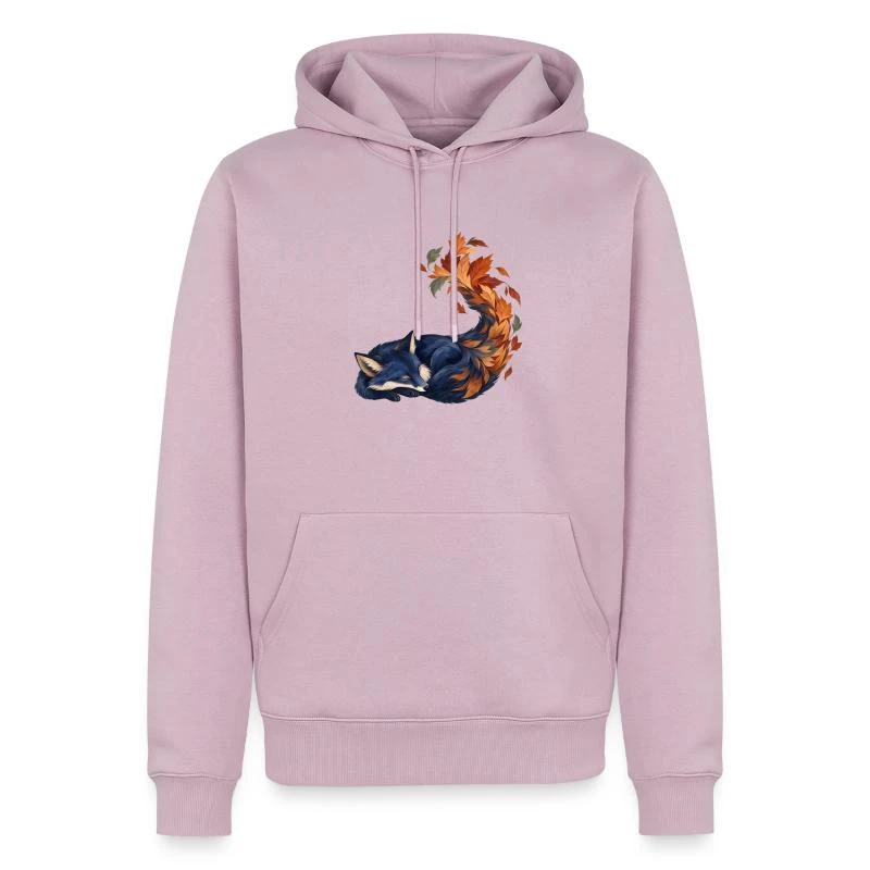 Renard bleu endormi aux feuilles d’automne sur Sweat à capuche Premium bio Homme · rose poudré