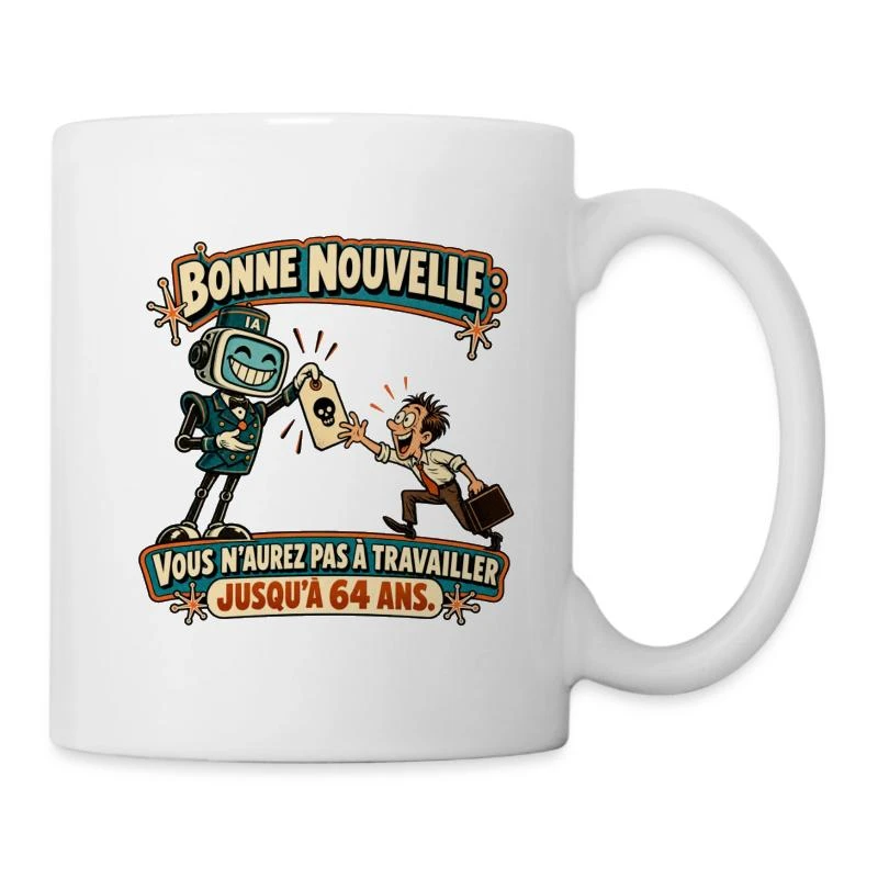 Retraite à 64 ans ? L’IA a une autre idée sur Mug blanc · blanc