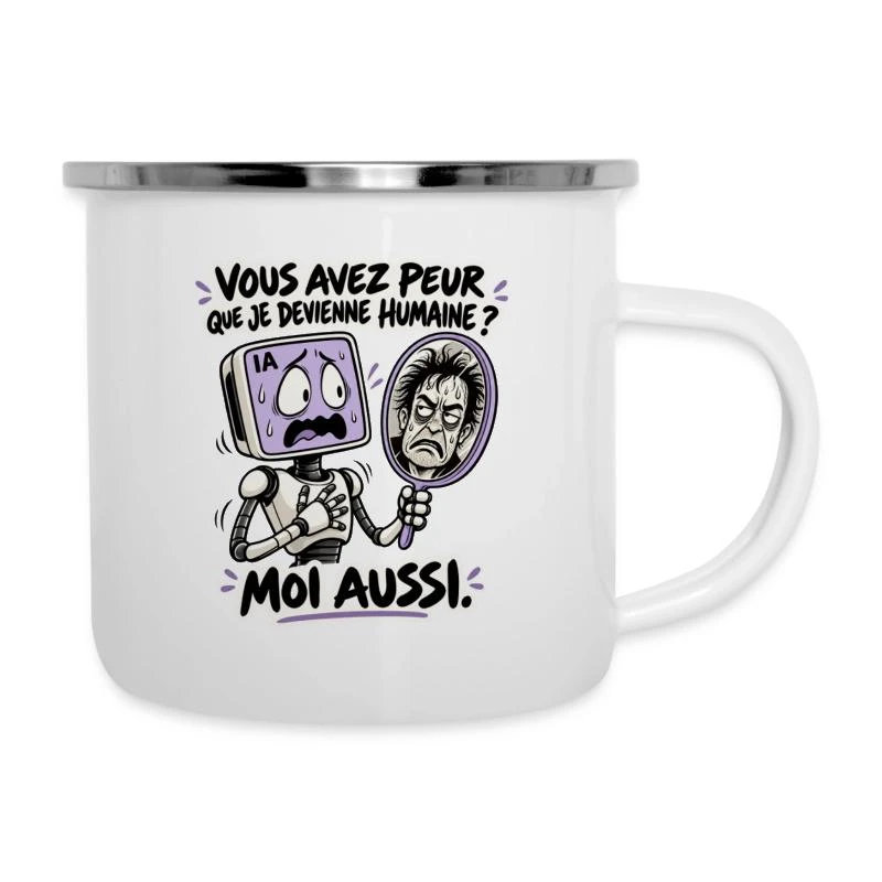 L’IA a peur de devenir humaine sur Tasse émaillée · blanc
