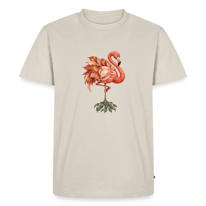 Flamant rose aux plumes et racines végétales sur T-shirt Premium bio Homme · beige