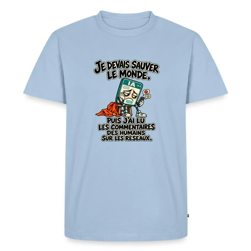 L’IA a lu les commentaires des humains sur T-shirt Premium bio Homme · bleu clair