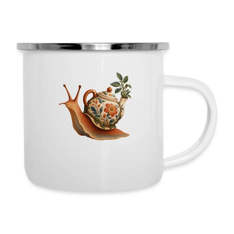 Escargot nomade à la théière fleurie sur Tasse émaillée · blanc