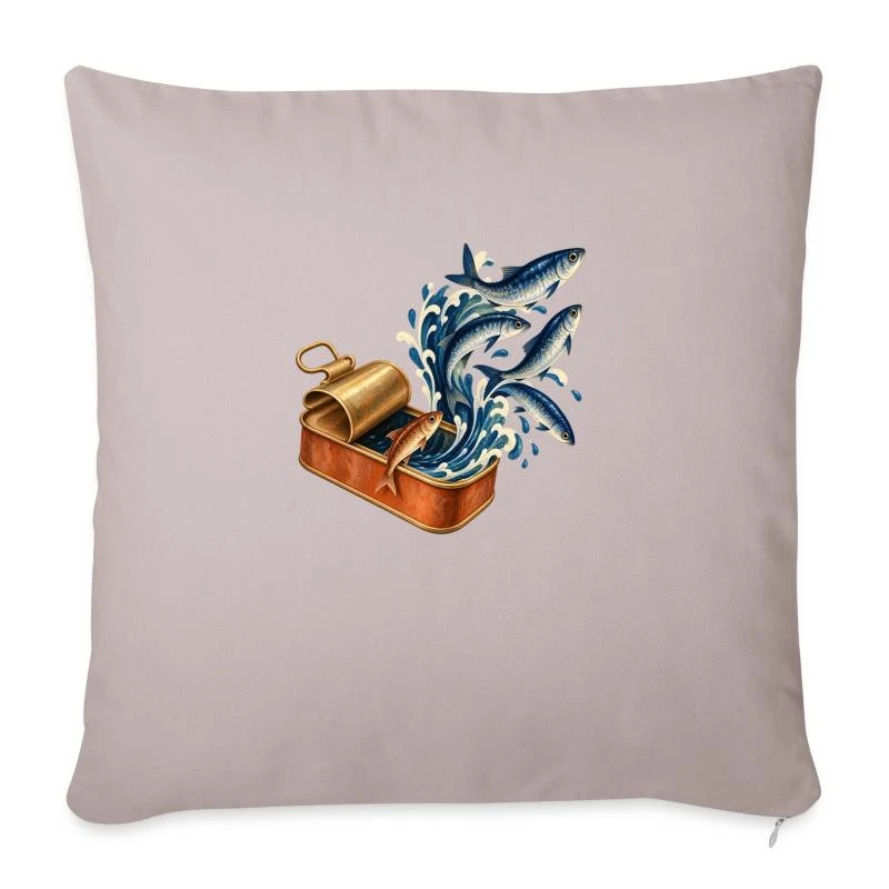 Sardines évadées dans les vagues sur Housse de coussin décorative 45 x 45 cm · taupe clair