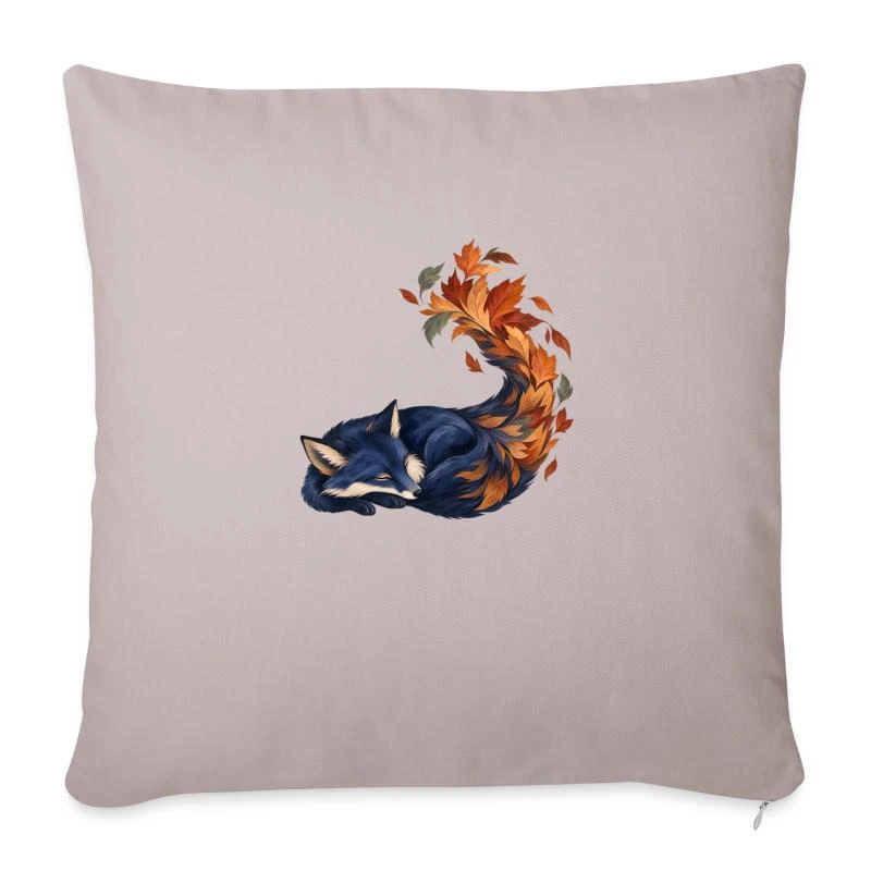 Renard bleu endormi aux feuilles d’automne sur Housse de coussin décorative 45 x 45 cm · taupe clair