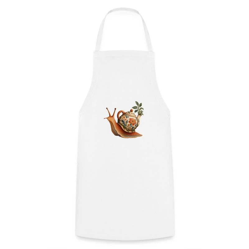 Escargot nomade à la théière fleurie sur Tablier de cuisine · blanc