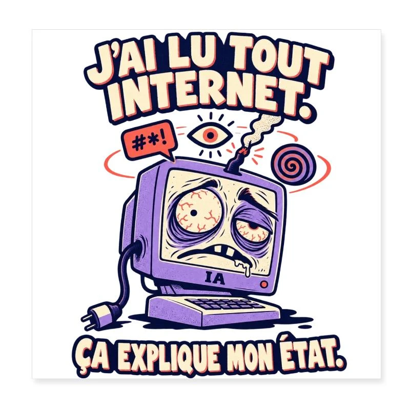 J’ai lu tout Internet, ça explique mon état sur Poster 20 x 20 cm · blanc
