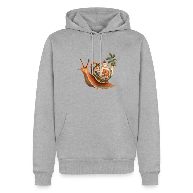 Escargot nomade à la théière fleurie sur Sweat à capuche Premium bio Homme · gris chiné