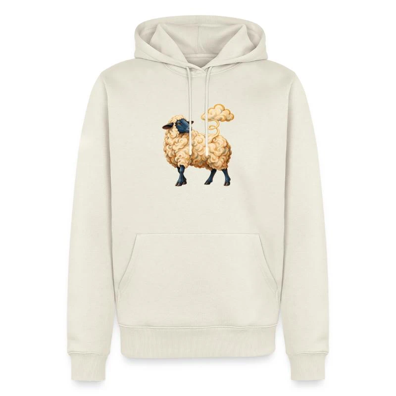 Mouton dont la laine devient nuage sur Sweat à capuche Premium bio Homme · blanc cassé