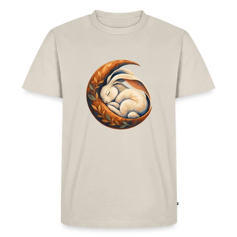 Lapin endormi dans un croissant de lune sur T-shirt Premium bio Homme · beige