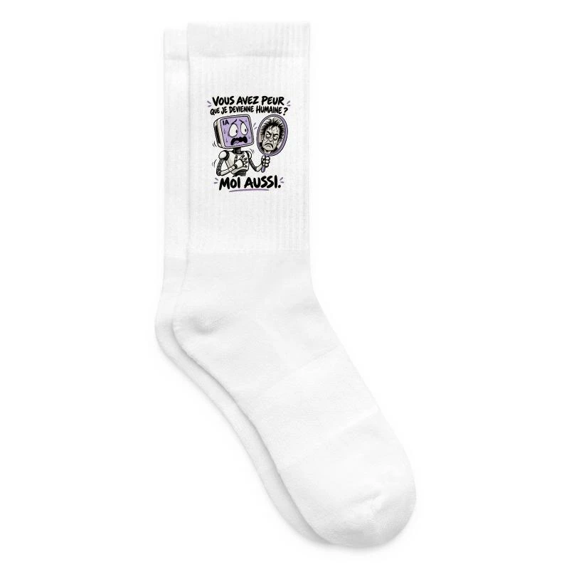 L’IA a peur de devenir humaine sur Chaussettes de tennis · blanc
