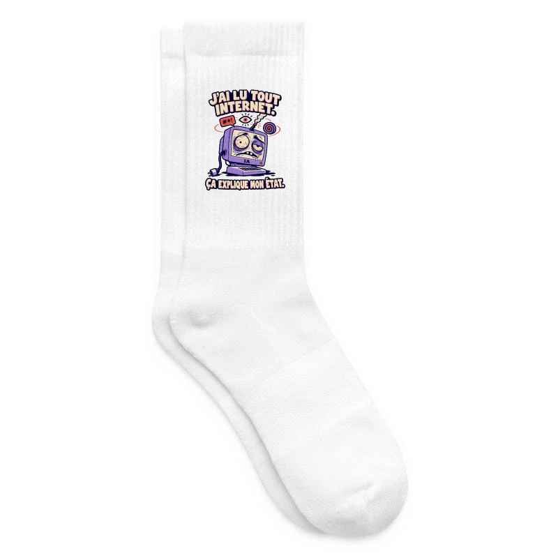 J’ai lu tout Internet, ça explique mon état sur Chaussettes de tennis · blanc