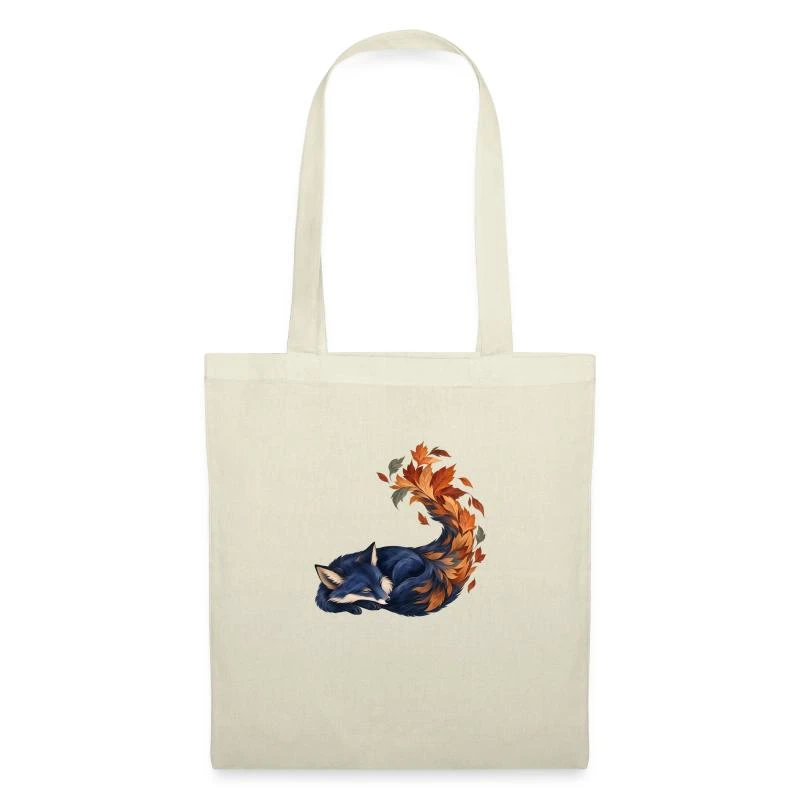 Renard bleu endormi aux feuilles d’automne sur Sac en tissu · nature
