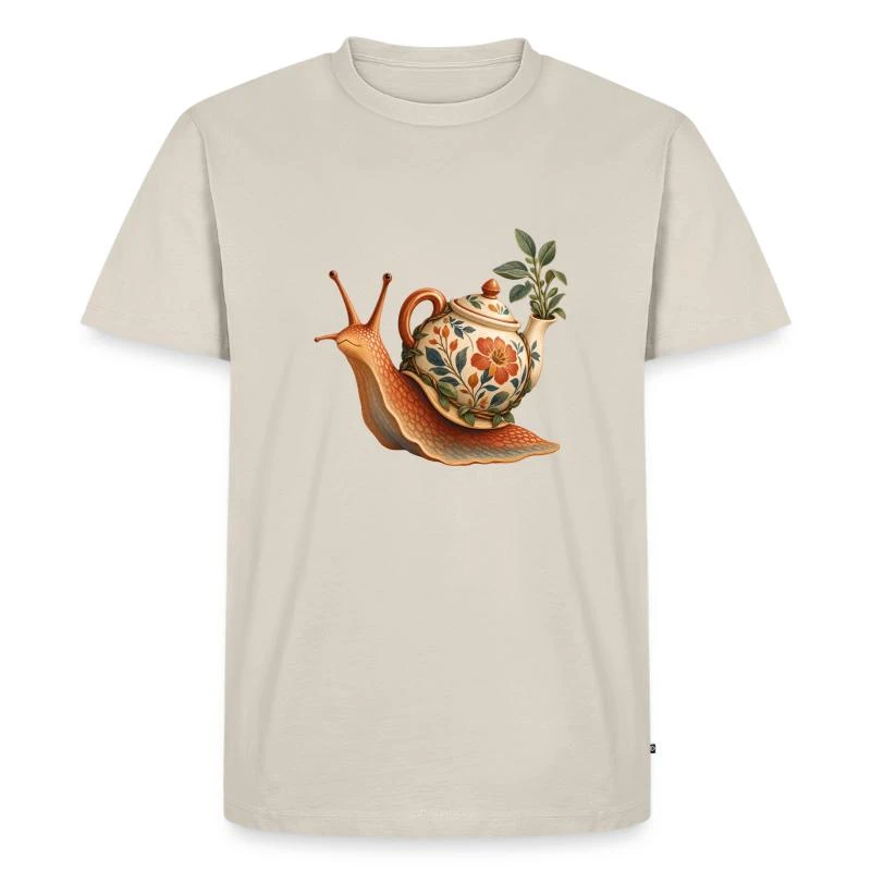 Escargot nomade à la théière fleurie sur T-shirt Premium bio Homme · beige