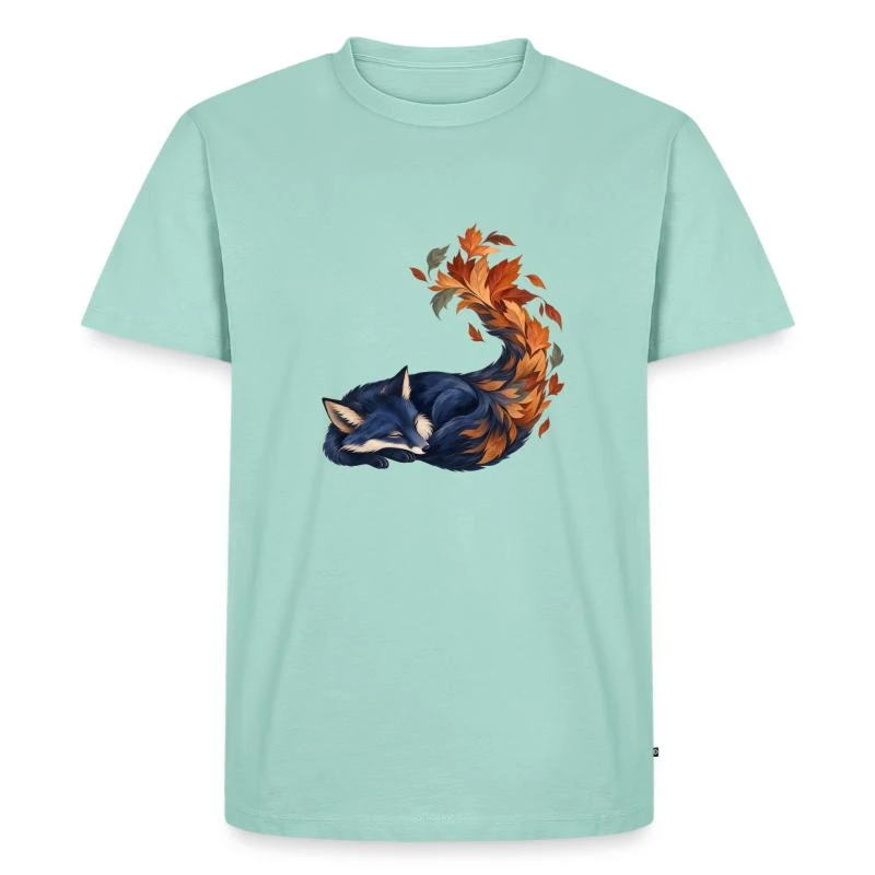 Renard bleu endormi aux feuilles d’automne sur T-shirt Premium bio Homme · menthe