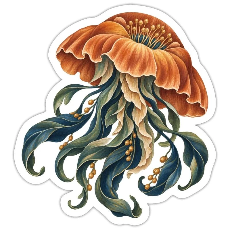 Méduse botanique sur Sticker taille S (10 x 10 cm) · blanc mat