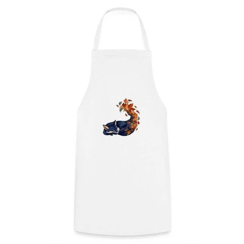 Renard bleu endormi aux feuilles d’automne sur Tablier de cuisine · blanc