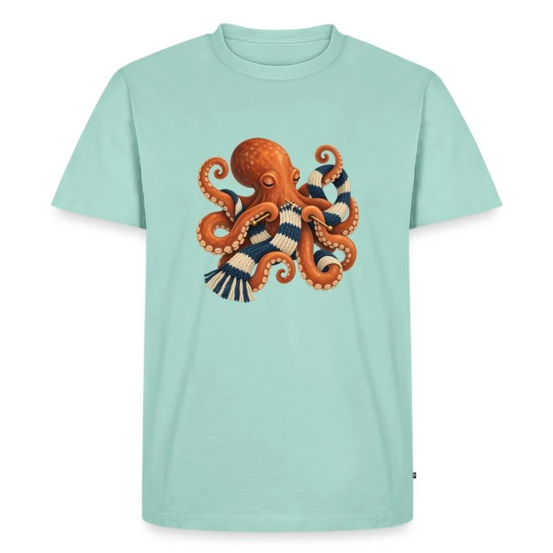 Poulpe tricoteur à l’écharpe rayée sur T-shirt Premium bio Homme · menthe