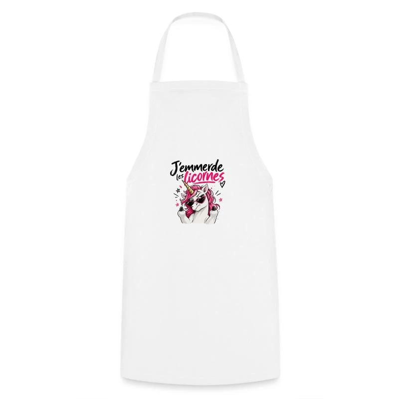J’emmerde les licornes sur Tablier de cuisine · blanc