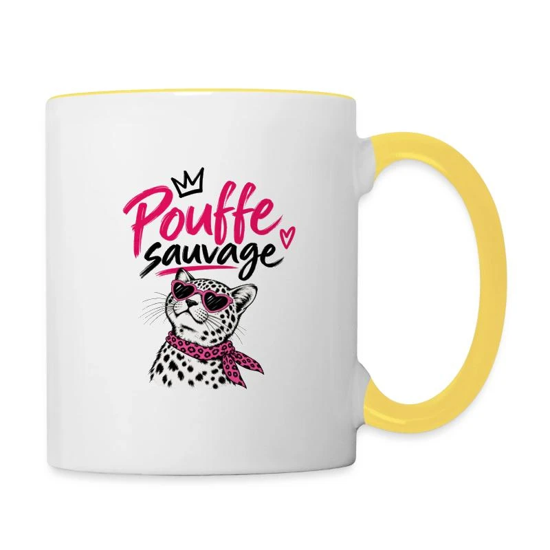 Pouffe sauvage sur Mug contrasté · blanc/jaune
