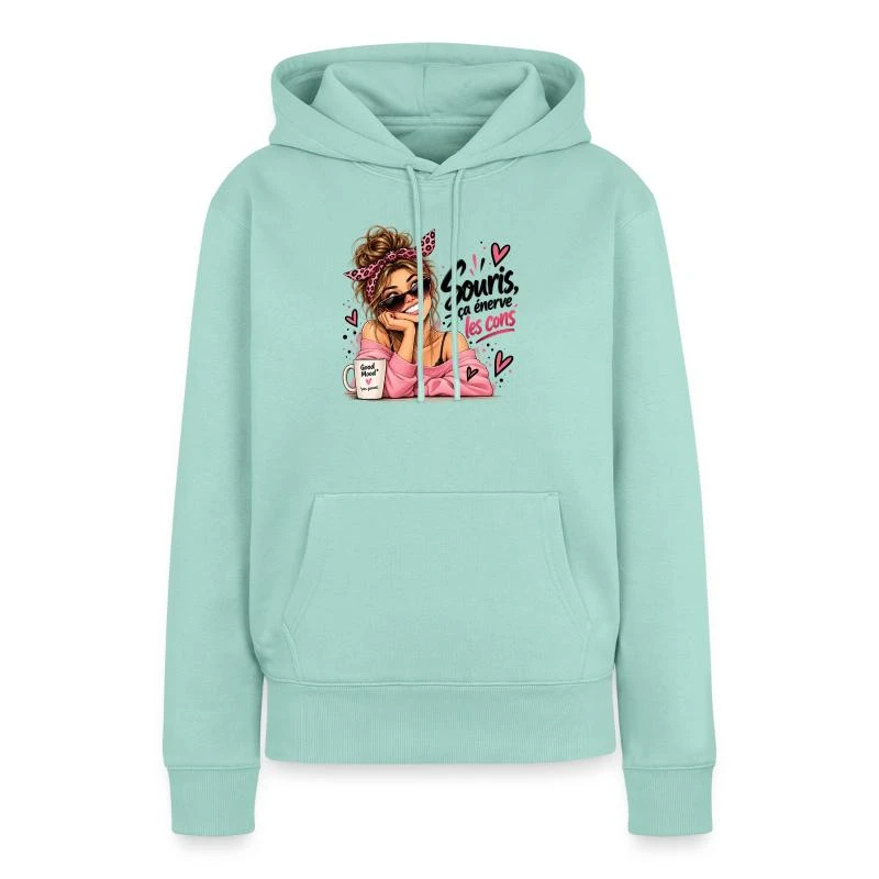 Souris, ça énerve les cons. sur Sweat à capuche Premium bio Femme · menthe