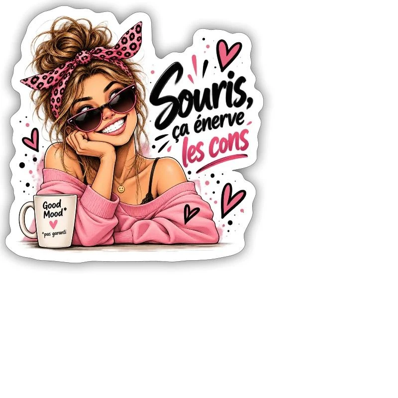 Souris, ça énerve les cons. sur Sticker — taille M · blanc mat