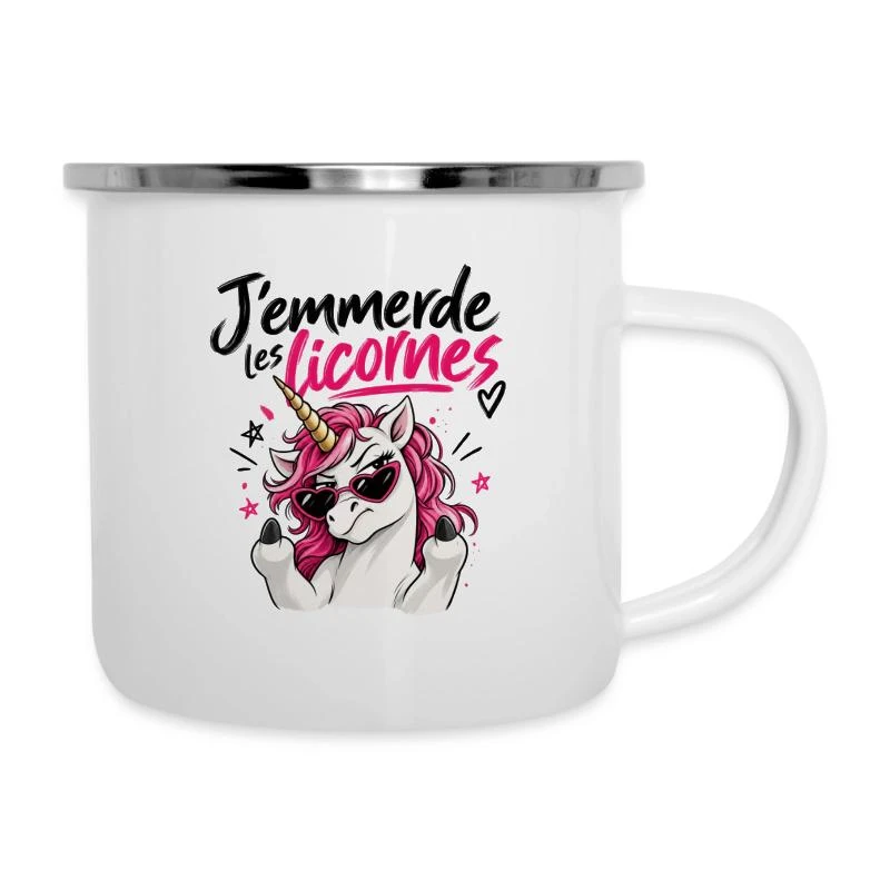 J’emmerde les licornes sur Tasse émaillée · blanc