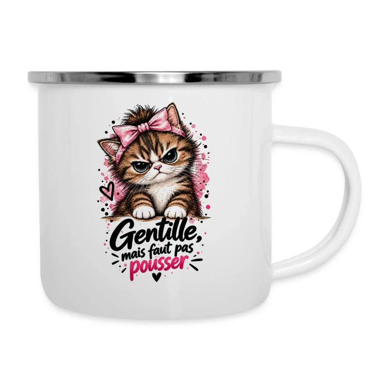 Gentille, mais faut pas pousser — Chaton sur Tasse émaillée · blanc