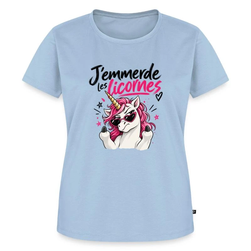 J’emmerde les licornes sur T-shirt Premium bio Femme · bleu clair