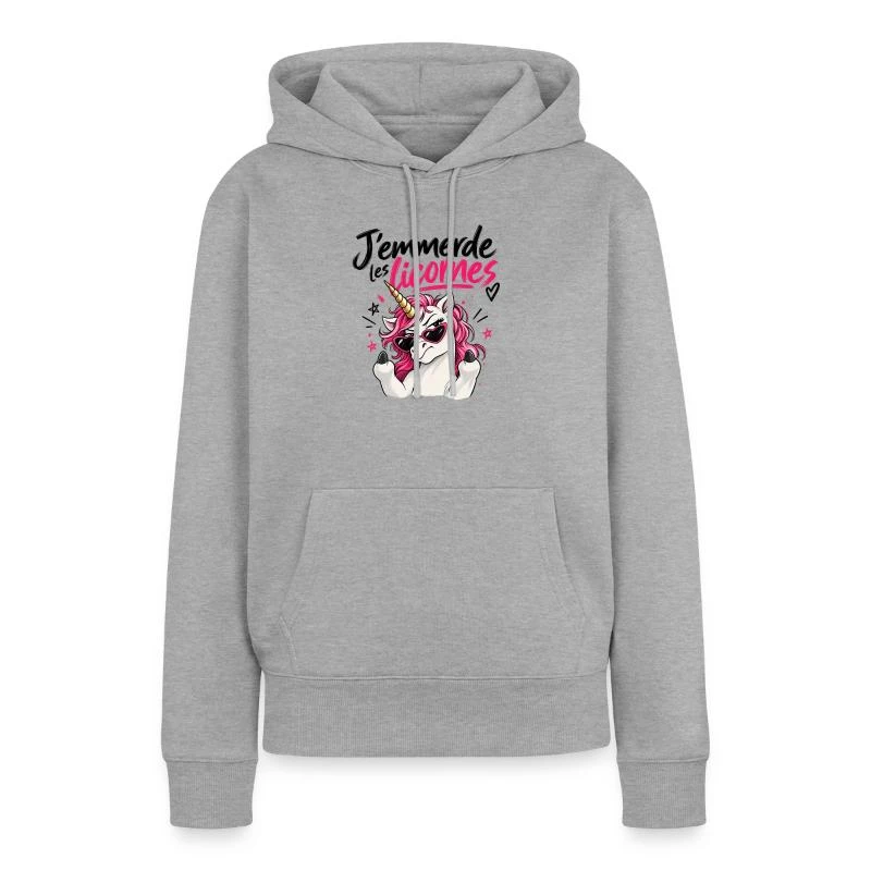 J’emmerde les licornes sur Sweat à capuche Premium bio Femme · gris chiné