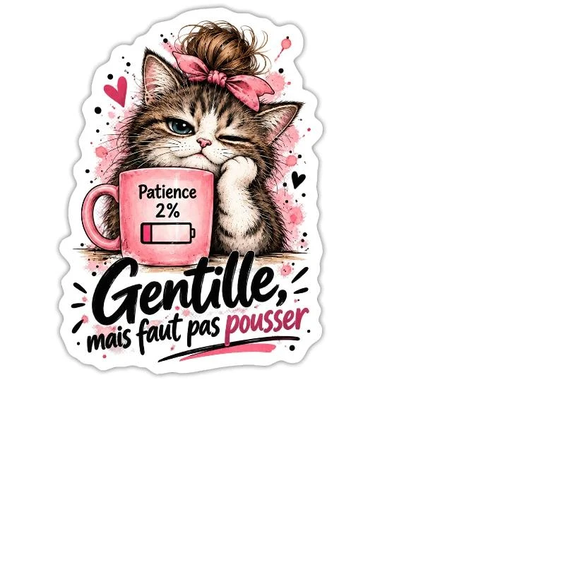 Gentille, mais faut pas pousser — Patience 2 % sur Sticker — taille M · blanc mat