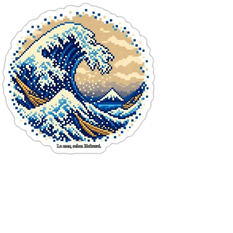 La Grande Vague en pixel art sur Sticker — taille M · blanc mat