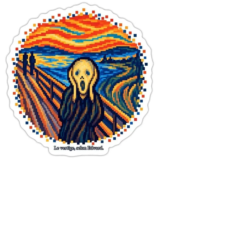 Le Cri en pixel art - Edvard Munch sur Sticker — taille M · blanc mat