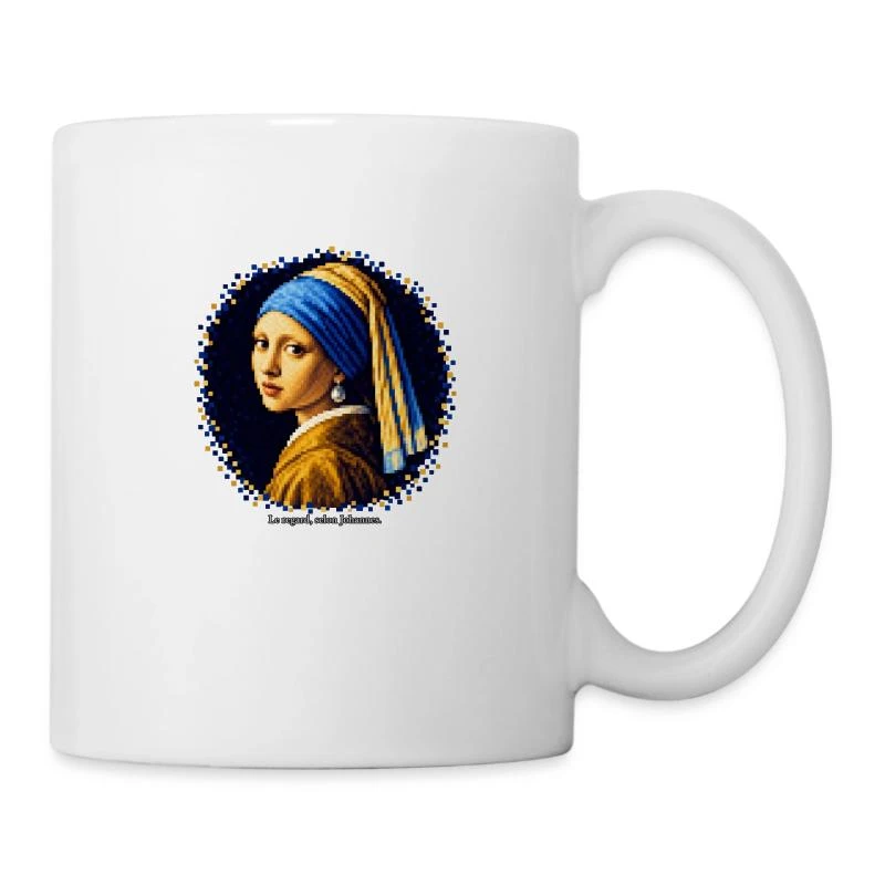 La Jeune Fille à la perle en pixel art - Vermeer sur Mug en céramique · blanc