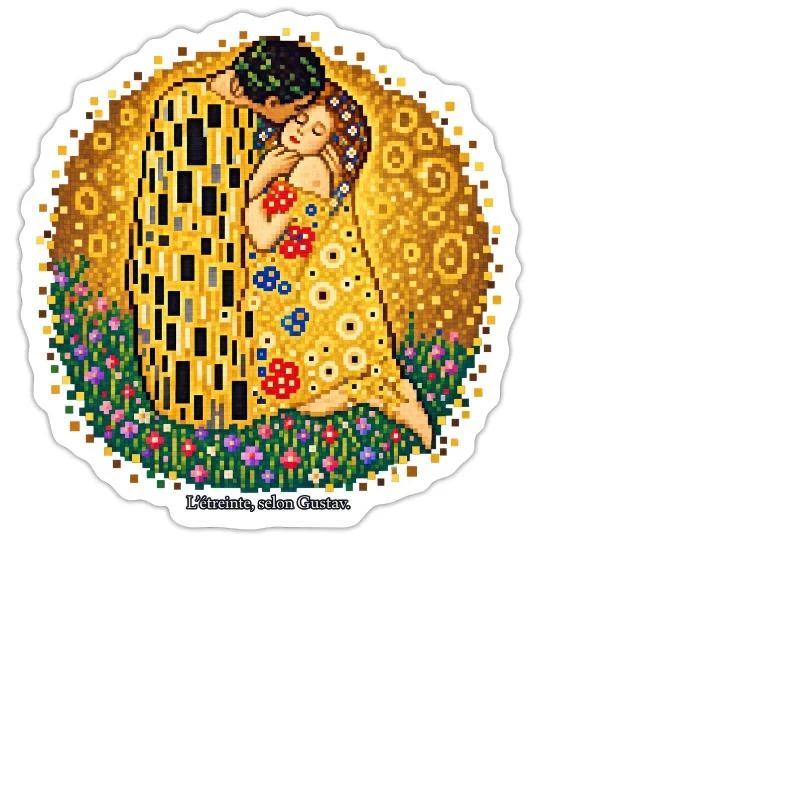 Le Baiser en pixel art - Gustav Klimt sur Sticker — taille M · blanc mat