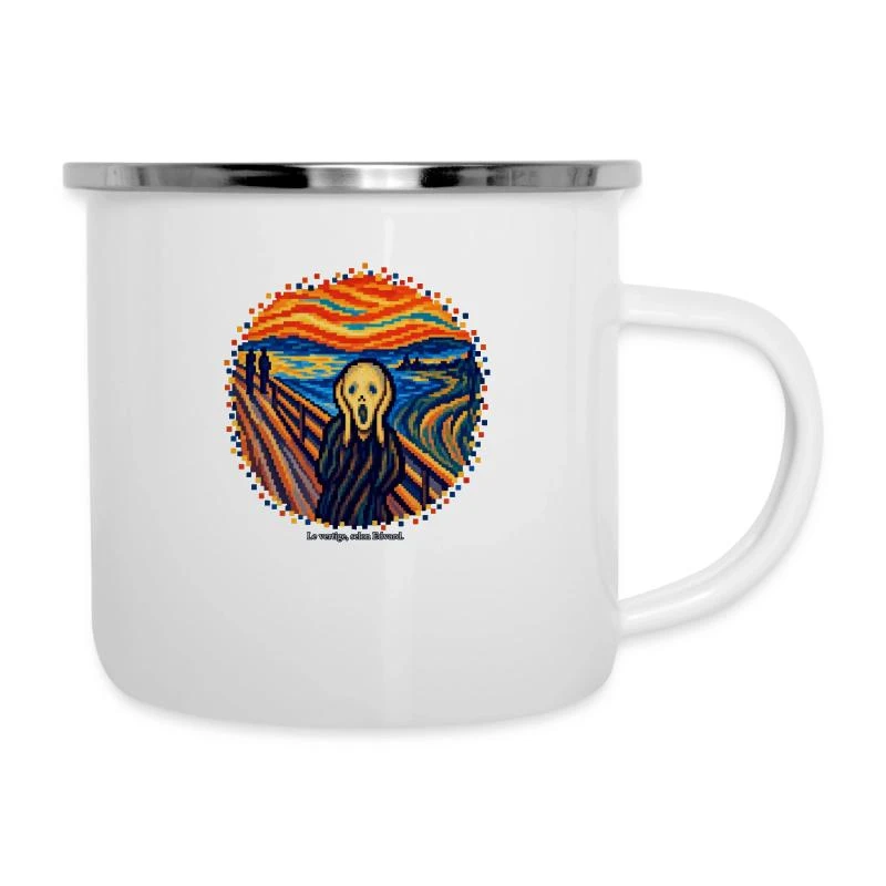 Le Cri en pixel art - Edvard Munch sur Tasse émaillée · blanc