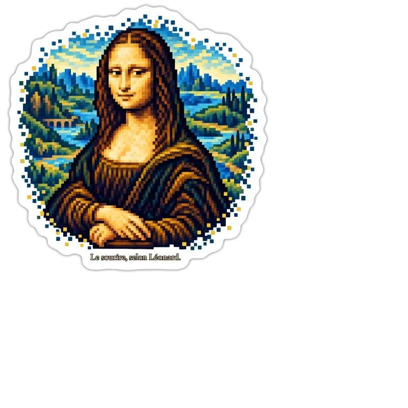 La Joconde en pixel art sur Sticker — taille M · blanc mat