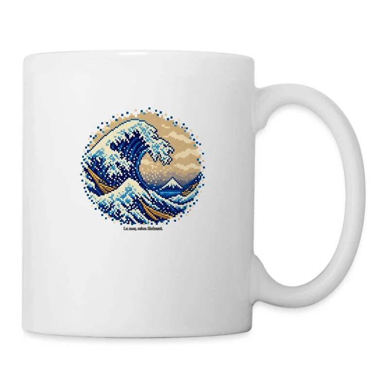 La Grande Vague en pixel art sur Mug en céramique · blanc
