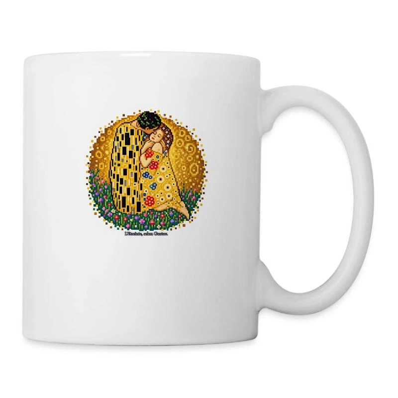 Le Baiser en pixel art - Gustav Klimt sur Mug en céramique · blanc