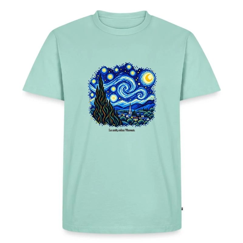 La Nuit étoilée en pixel art sur T-shirt Premium bio Homme · menthe