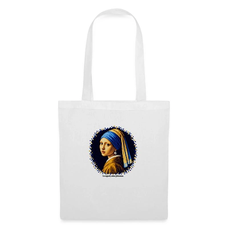 La Jeune Fille à la perle en pixel art - Vermeer sur Sac en tissu · blanc