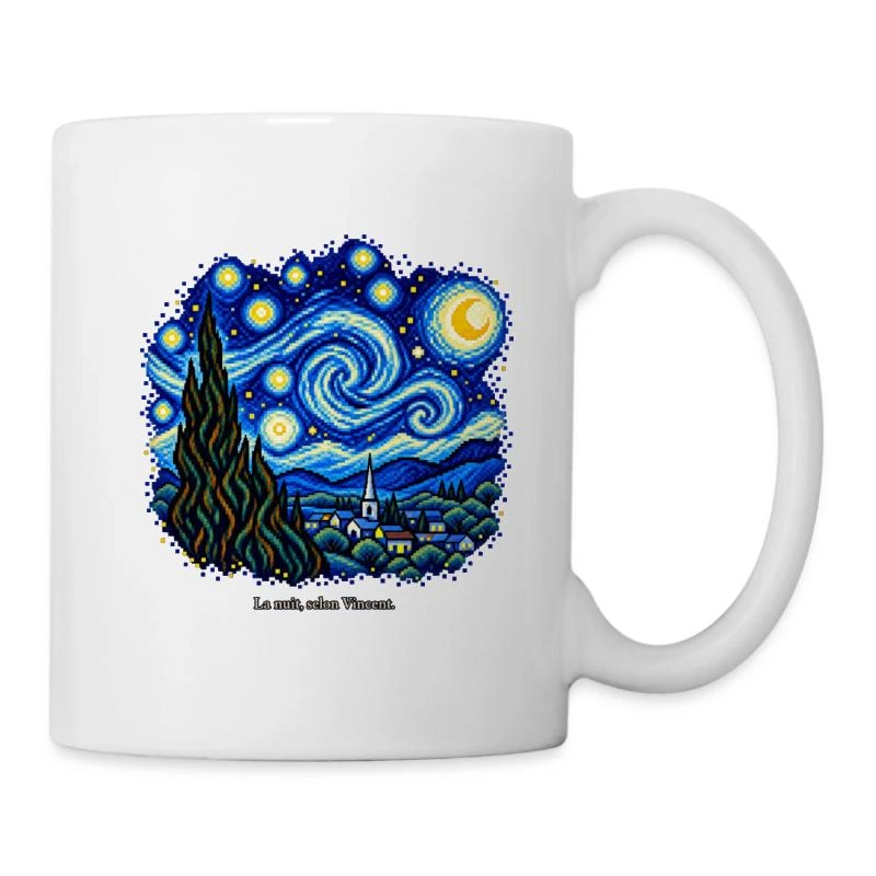 La Nuit étoilée en pixel art sur Mug en céramique · blanc