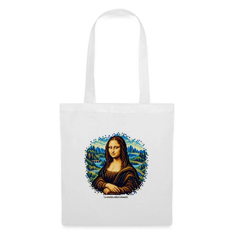 La Joconde en pixel art sur Sac en tissu · blanc