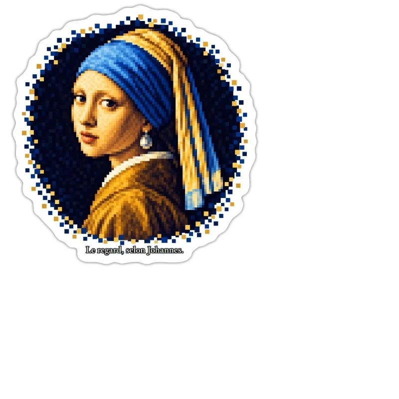 La Jeune Fille à la perle en pixel art - Vermeer sur Sticker — taille M · blanc mat
