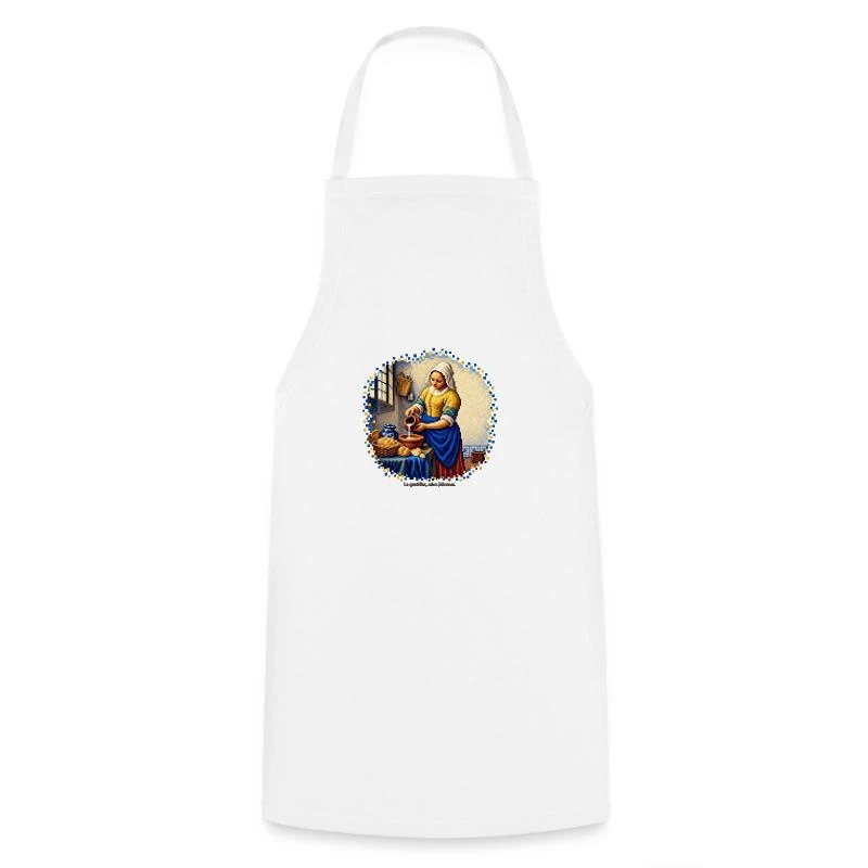 La Laitière en pixel art - Vermeer sur Tablier de cuisine · blanc
